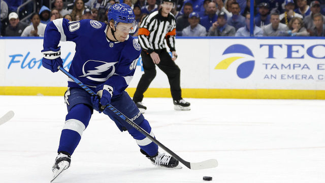 TAMPA, FLORIDA - JANUARY 10: Vladislav Namestnikov #90 of the Tampa Bay Lightning scores a goal during a game against the Columbus Blue Jackets at Amalie Arena on January 10, 2023 in Tampa, Florida.