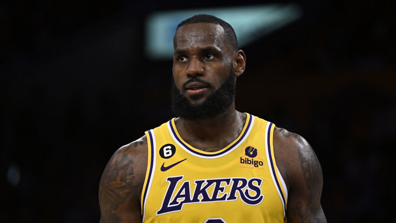 Los Angeles, CA - October 20: LeBron James #6 of the Los Angeles Lakers looks on against the LA Clippers in the second half of a NBA basketball game at the Crypto.com Arena in Los Angeles on Thursday, October 20, 2022.