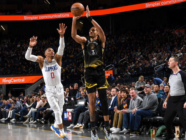 The sneakers worn by Jordan Poole of the Golden State Warriors during  News Photo - Getty Images