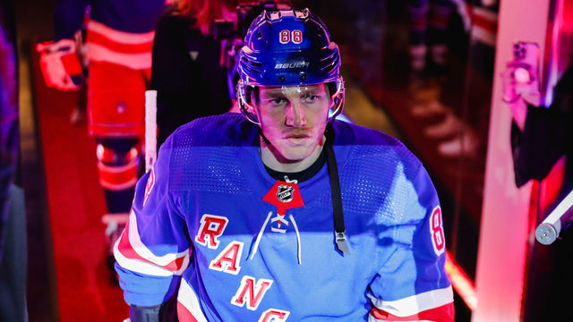 NEW YORK, NEW YORK - MARCH 02: Patrick Kane #88 of the New York Rangers walks out to the ice during his first game as a Ranger against the Ottawa Senators at Madison Square Garden on March 2, 2023 in New York City.