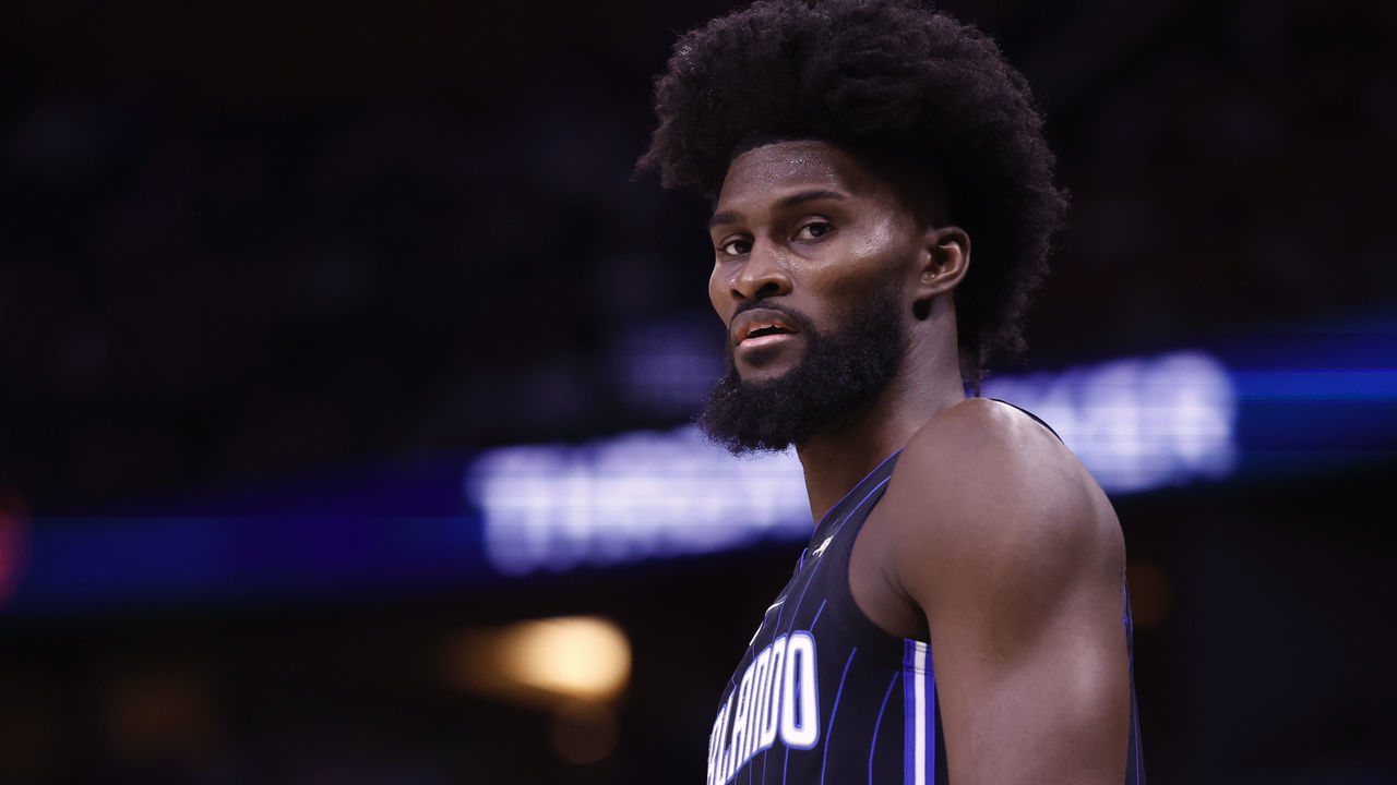 ORLANDO, FLORIDA - FEBRUARY 07: Jonathan Isaac #1 of the Orlando Magic looks on against the New York Knicks during the first quarter at Amway Center on February 07, 2023 in Orlando, Florida.