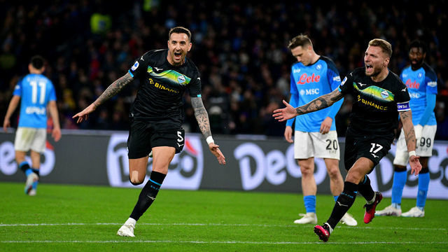 NAPLES, ITALY - MARCH 03: Matias Vecino of SS Lazio celebrates a opening goal during the Serie A match between SSC Napoli and SS Lazio at Stadio Diego Armando Maradona on March 03, 2023 in Naples, Italy.