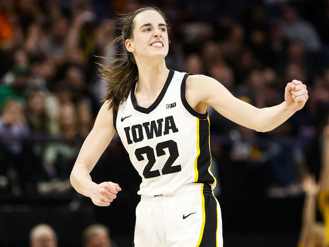 MINNEAPOLIS, MN - MARCH 03: Caitlin Clark #22 of the Iowa Hawkeyes celebrates her three-point basket against the Purdue Boilermakers in the second half of the game in the quarterfinals of the Big Ten Women's Basketball Tournament at Target Center on March 3, 2023 in Minneapolis, Minnesota. The Hawkeyes defeated the Boilermakers 69-57.