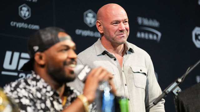 LAS VEGAS, NEVADA - MARCH 02: UFC President Dana White is seen on stage during the UFC 285 Press Conference at the KA Theatre at MGM Grand Hotel & Casino on March 02, 2023 in Las Vegas, Nevada.
