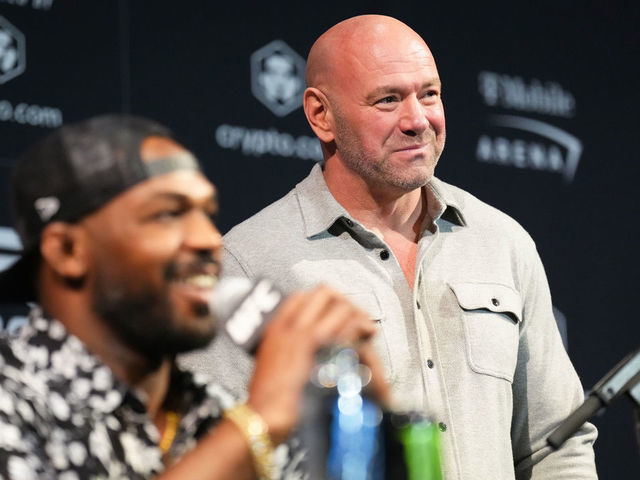 LAS VEGAS, NEVADA - MARCH 02: UFC President Dana White is seen on stage during the UFC 285 Press Conference at the KA Theatre at MGM Grand Hotel & Casino on March 02, 2023 in Las Vegas, Nevada.