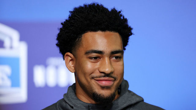 INDIANAPOLIS, INDIANA - MARCH 03: Quarterback Bryce Young of Alabama speaks to the media during the NFL Combine at Lucas Oil Stadium on March 03, 2023 in Indianapolis, Indiana.