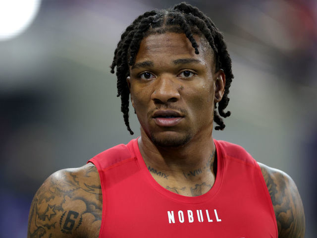 INDIANAPOLIS, INDIANA - MARCH 04: Quarterback Anthony Richardson of Florida looks on during the NFL Combine at Lucas Oil Stadium on March 04, 2023 in Indianapolis, Indiana.