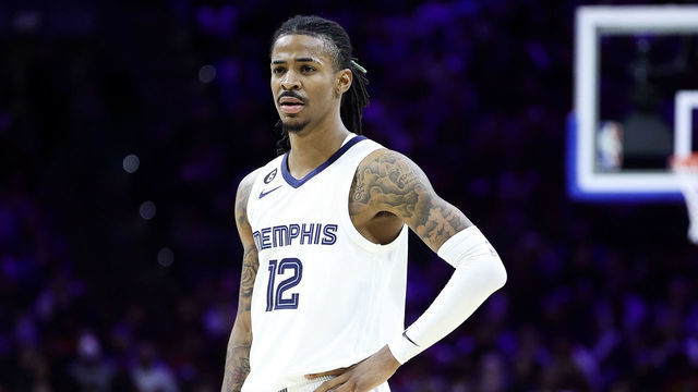 PHILADELPHIA, PENNSYLVANIA - FEBRUARY 23: Ja Morant #12 of the Memphis Grizzlies looks on during the third quarter against the Philadelphia 76ers at Wells Fargo Center on February 23, 2023 in Philadelphia, Pennsylvania.