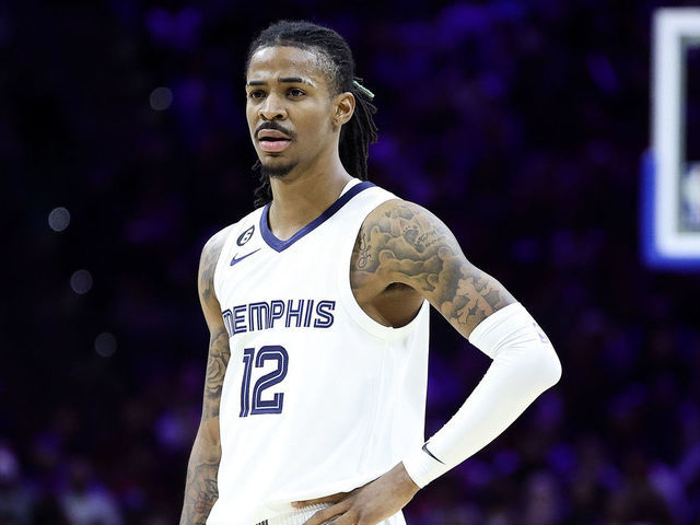 PHILADELPHIA, PENNSYLVANIA - FEBRUARY 23: Ja Morant #12 of the Memphis Grizzlies looks on during the third quarter against the Philadelphia 76ers at Wells Fargo Center on February 23, 2023 in Philadelphia, Pennsylvania.