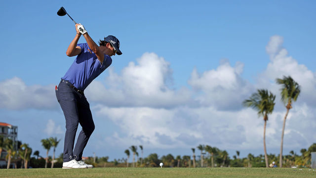 RIO GRANDE, PUERTO RICO - MARCH 04: Nico Echavarria of Columbia hits his first shot on the 14th hole during the third round of the Puerto Rico Open at Grand Reserve Golf Club on March 04, 2023 in Rio Grande, Puerto Rico.