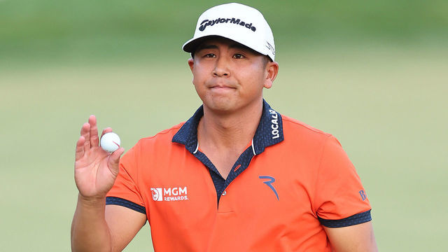 ORLANDO, FLORIDA - MARCH 04: Kurt Kitayama of the United States waves on the 18th green during the third round of the Arnold Palmer Invitational presented by Mastercard at Arnold Palmer Bay Hill Golf Course on March 04, 2023 in Orlando, Florida.