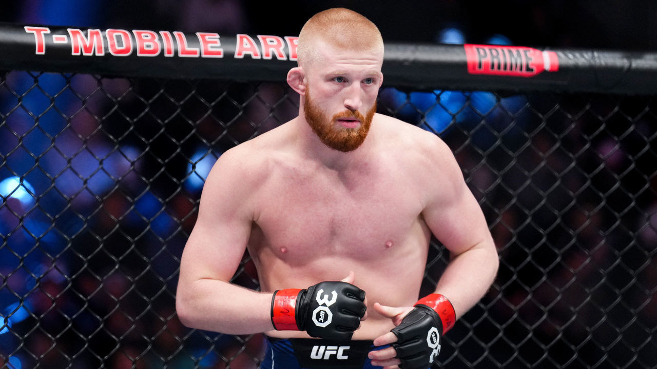 LAS VEGAS, NEVADA - MARCH 04: Bo Nickal enters the Octagon in a middleweight fight during the UFC 285 event at T-Mobile Arena on March 04, 2023 in Las Vegas, Nevada.