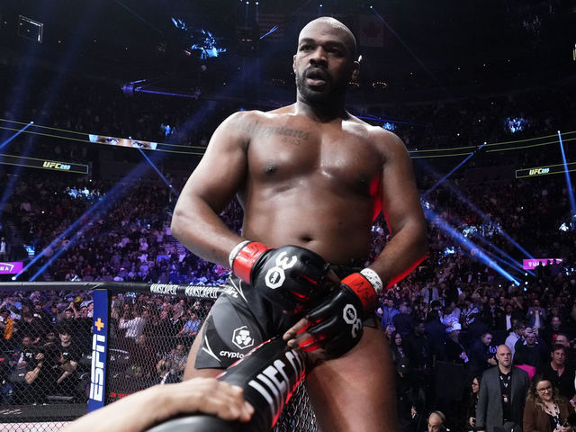 LAS VEGAS, NEVADA - MARCH 04: Jon Jones reacts to his win in the UFC heavyweight championship fight during the UFC 285 event at T-Mobile Arena on March 04, 2023 in Las Vegas, Nevada.