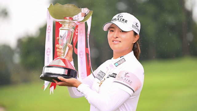 SINGAPORE, SINGAPORE - MARCH 05: Jin Young Ko of South Korea poses with the trophy after winning the HSBC Women's World Championship during Day Four of the HSBC Women's World Championship at Sentosa Golf Club on March 05, 2023 in Singapore.