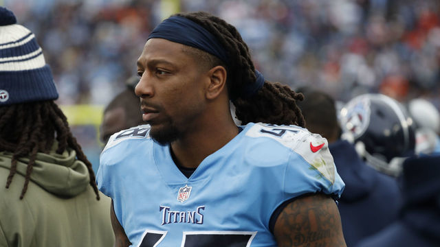 NASHVILLE, TENNESSEE - NOVEMBER 27: Bud Dupree #48 of the Tennessee Titans one the sidelines during the game against the Cincinnati Bengals at Nissan Stadium on November 27, 2022 in Nashville, Tennessee.