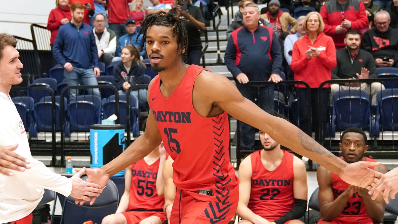 WASHINGTON, DC - JANUARY 21: DaRon Holmes II #15 of the Dayton Flyers is introduced before a college basketball game against the George Washington Colonials at the Smith Center on January 21, 2023 in Washington, DC.