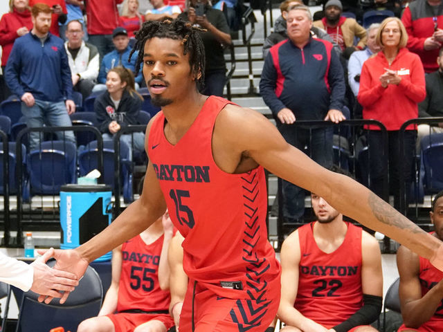 WASHINGTON, DC - JANUARY 21: DaRon Holmes II #15 of the Dayton Flyers is introduced before a college basketball game against the George Washington Colonials at the Smith Center on January 21, 2023 in Washington, DC.