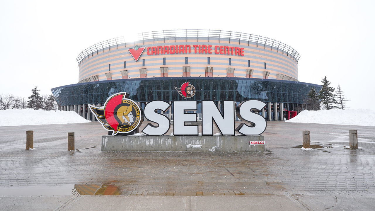OTTAWA, CANADA - MARCH 4: A general view of the front of Canadian Tire Centre prior to an NHL game between the Ottawa Senators and the Columbus Blue Jackets on March 4, 2023 in Ottawa, Ontario, Canada.