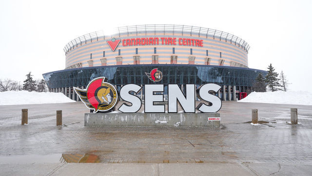 OTTAWA, CANADA - MARCH 4: A general view of the front of Canadian Tire Centre prior to an NHL game between the Ottawa Senators and the Columbus Blue Jackets on March 4, 2023 in Ottawa, Ontario, Canada.