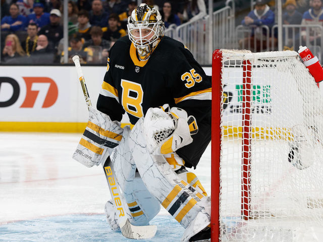BOSTON, MA - MARCH 4: Linus Ullmark #35 of the Boston Bruins tends goal against the New York Rangers during the second period at the TD Garden on March 4, 2023 in Boston, Massachusetts. The Bruins won 4-2.