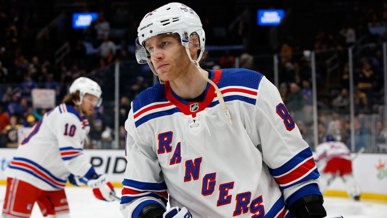 BOSTON, MA - MARCH 4: Patrick Kane #88 of the New York Rangers warms up before a game against the Boston Bruins at the TD Garden on March 4, 2023 in Boston, Massachusetts. The Bruins won 4-2.