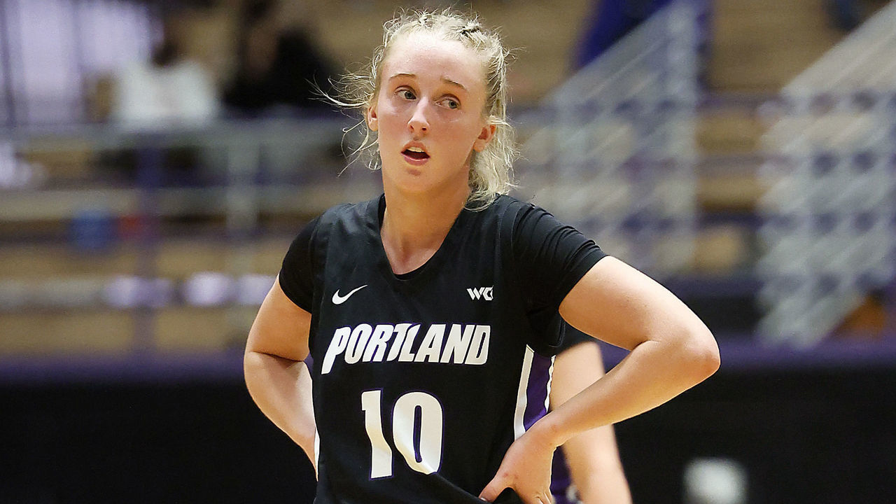 PORTLAND, OREGON - DECEMBER 04: Haylee Andrews # 10 of the Portland Pilots reacts during the second half against the Portland Pilots at Chiles Center on December 04, 2021 in Portland, Oregon.