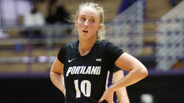 PORTLAND, OREGON - DECEMBER 04: Haylee Andrews # 10 of the Portland Pilots reacts during the second half against the Portland Pilots at Chiles Center on December 04, 2021 in Portland, Oregon.