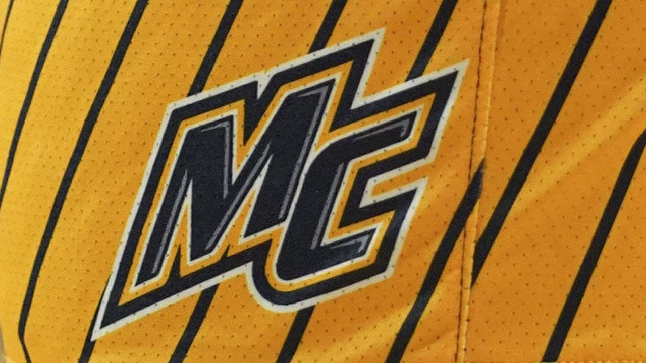 NEW YORK, NY - NOVEMBER 7: The Merrimack Warriors uniform logo during a game at Carnesecca Arena on November 7, 2022 in the Queens borough of New York City.