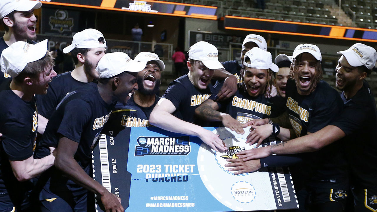 INDIANAPOLIS, IN - MARCH 07: during the mens Horizon League Tournament Championship basketball game between the Cleveland State Vikings and the Northern Kentucky Norse on March 07, 2023 at Indiana Farmers Coliseum in Indianapolis, IN.