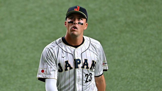 OSAKA, JAPAN - MARCH 06: Outfielder Lars Nootbaar #23 of Japan is seen before the second inning during the World Baseball Classic exhibition game between Japan and Hanshin Tigers at Kyocera Dome Osaka on March 6, 2023 in Osaka, Japan.