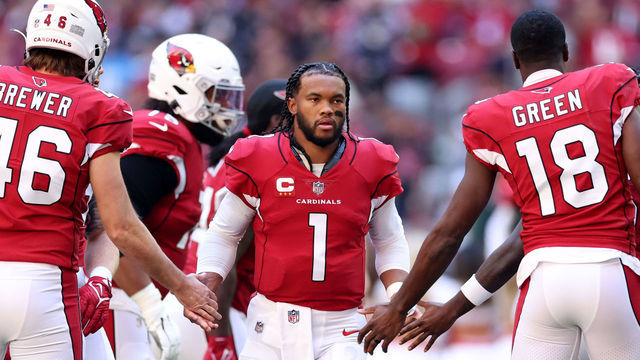 GLENDALE, ARIZONA - NOVEMBER 27: Kyler Murray #1 of the Arizona Cardinals is introduced prior to a game against the Los Angeles Chargers at State Farm Stadium on November 27, 2022 in Glendale, Arizona.