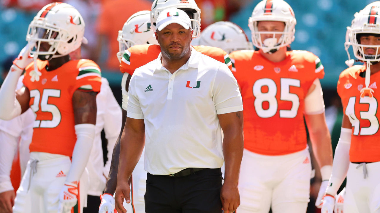 MIAMI GARDENS, FLORIDA - SEPTEMBER 03: Offensive coordinator Josh Gattis of the Miami Hurricanes looks on prior to the game against the Bethune Cookman Wildcats at Hard Rock Stadium on September 03, 2022 in Miami Gardens, Florida.