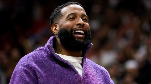 MIAMI, FLORIDA - DECEMBER 28: Odell Beckham Jr. looks on during a game between the Los Angeles Lakers and Miami Heat at FTX Arena on December 28, 2022 in Miami, Florida.