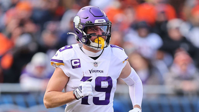 CHICAGO, ILLINOIS - JANUARY 08: Adam Thielen #19 of the Minnesota Vikings looks on against the Chicago Bears at Soldier Field on January 08, 2023 in Chicago, Illinois.