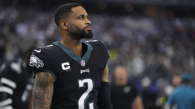 ARLINGTON, TX - DECEMBER 24: Darius Slay #2 of the Philadelphia Eagles stands during the national anthem against the Dallas Cowboys at AT&T Stadium on December 24, 2022 in Arlington, Texas.
