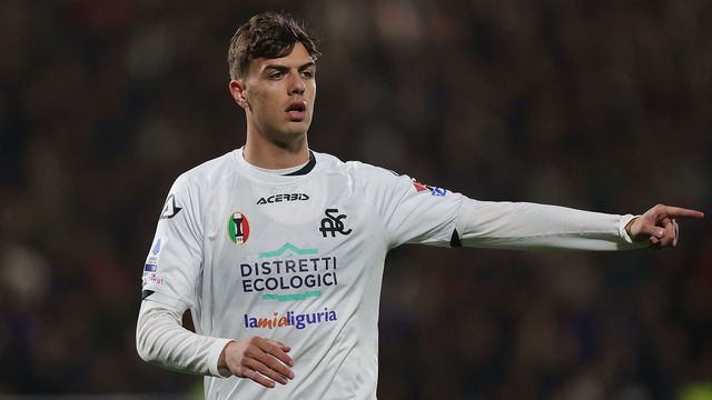 LA SPEZIA, ITALY - MARCH 11: Daniel Maldini of Spezia Calcio gestures during the Serie A match between Spezia Calcio and FC Internazionale at Stadio Alberto Picco on March 11, 2023 in La Spezia, Italy.