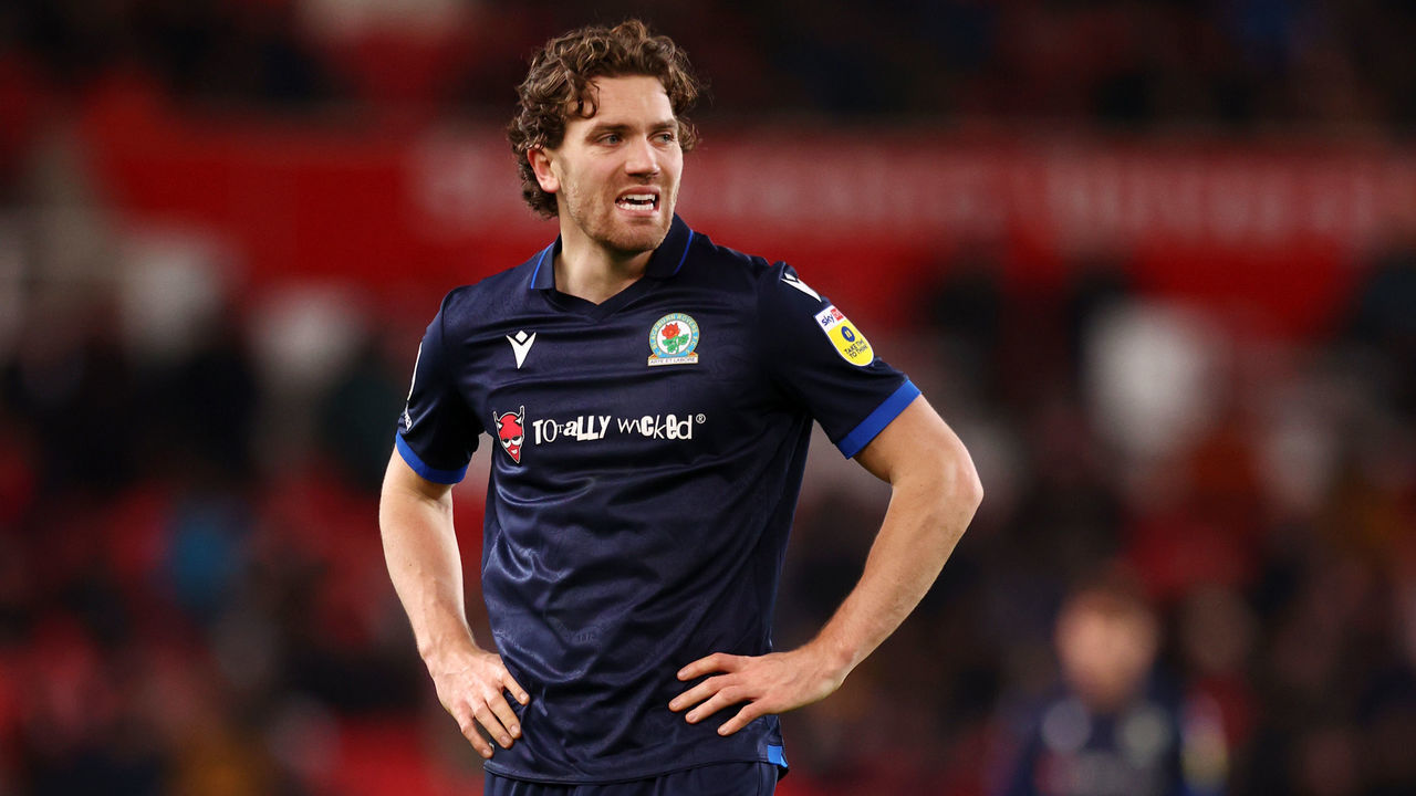 STOKE ON TRENT, ENGLAND - MARCH 10: Sam Gallagher of Blackburn Rovers looks on during the Sky Bet Championship between Stoke City and Blackburn Rovers at Bet365 Stadium on March 10, 2023 in Stoke on Trent, England.