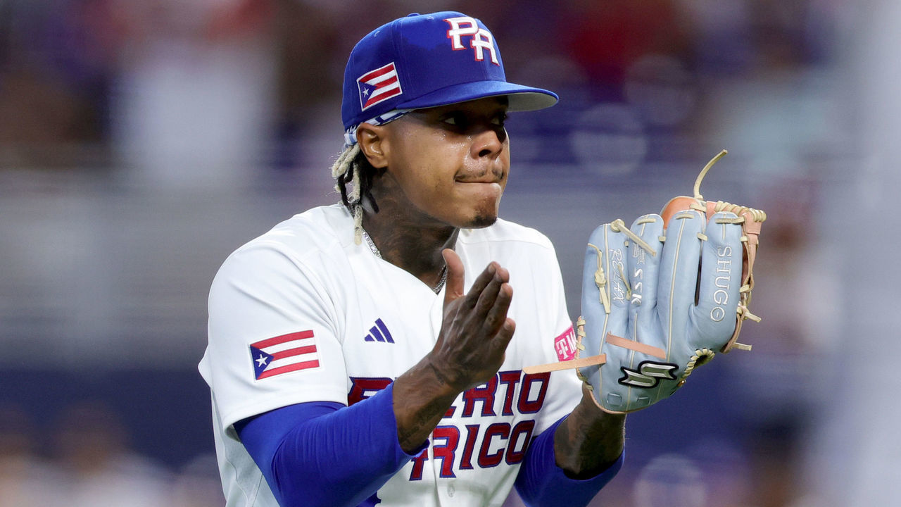 MIAMI, FLORIDA - MARCH 11: Marcus Stroman #0 of Team Puerto Rico reacts after the first inning against Team Nicaragua at loanDepot park on March 11, 2023 in Miami, Florida.