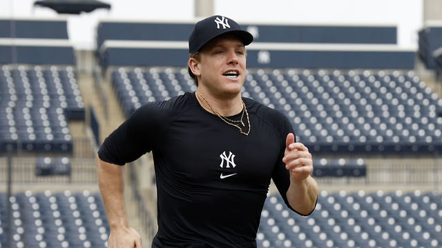 TAMPA, FL - FEBRUARY 24: Harrison Bader #22 of the New York Yankees during Spring Training at George M. Steinbrenner Field on February 24, 2023 in Tampa, Florida.