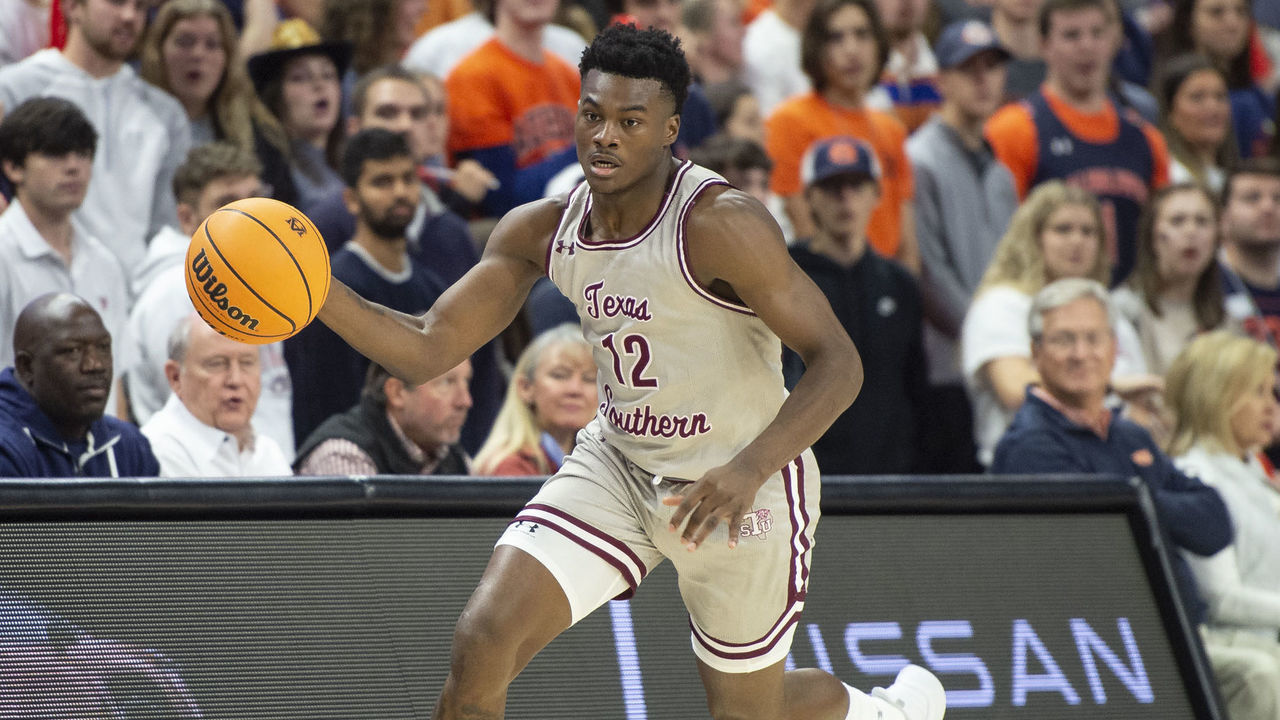 AUBURN, ALABAMA - NOVEMBER 18: Zytarious Mortle #12 of the Texas Southern Tigers during their game against the Auburn Tigers at Neville Arena on November 18, 2022 in Auburn, Alabama.