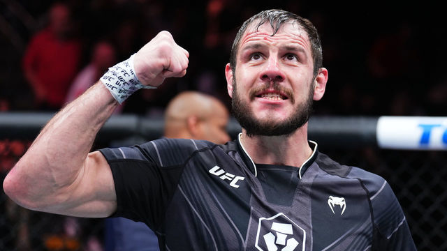 LAS VEGAS, NEVADA - MARCH 11: Nikita Krylov of Ukraine reacts after his victory over Ryan Spann in a 215-pound catchweight fight during the UFC Fight Night event at The Theater at Virgin Hotels Las Vegas on March 11, 2023 in Las Vegas, Nevada.