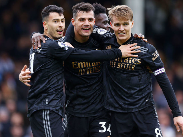 Gabriel Martinelli of Arsenal celebrates with teammates after scoring  News Photo - Getty Images