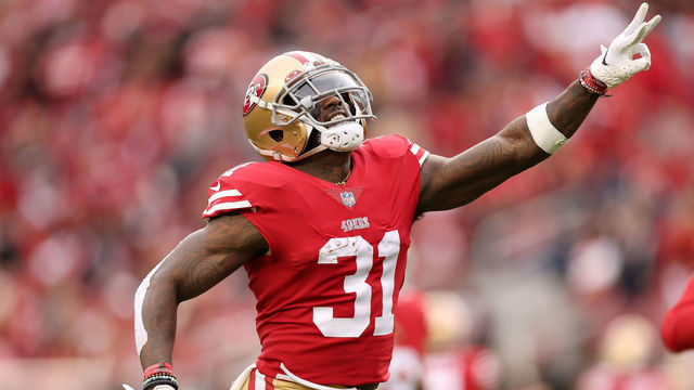 SANTA CLARA, CALIFORNIA - JANUARY 08: Tashaun Gipson Sr. #31 of the San Francisco 49ers celebrates an interception during the third quarter of the game against the Arizona Cardinals at Levi's Stadium on January 08, 2023 in Santa Clara, California.