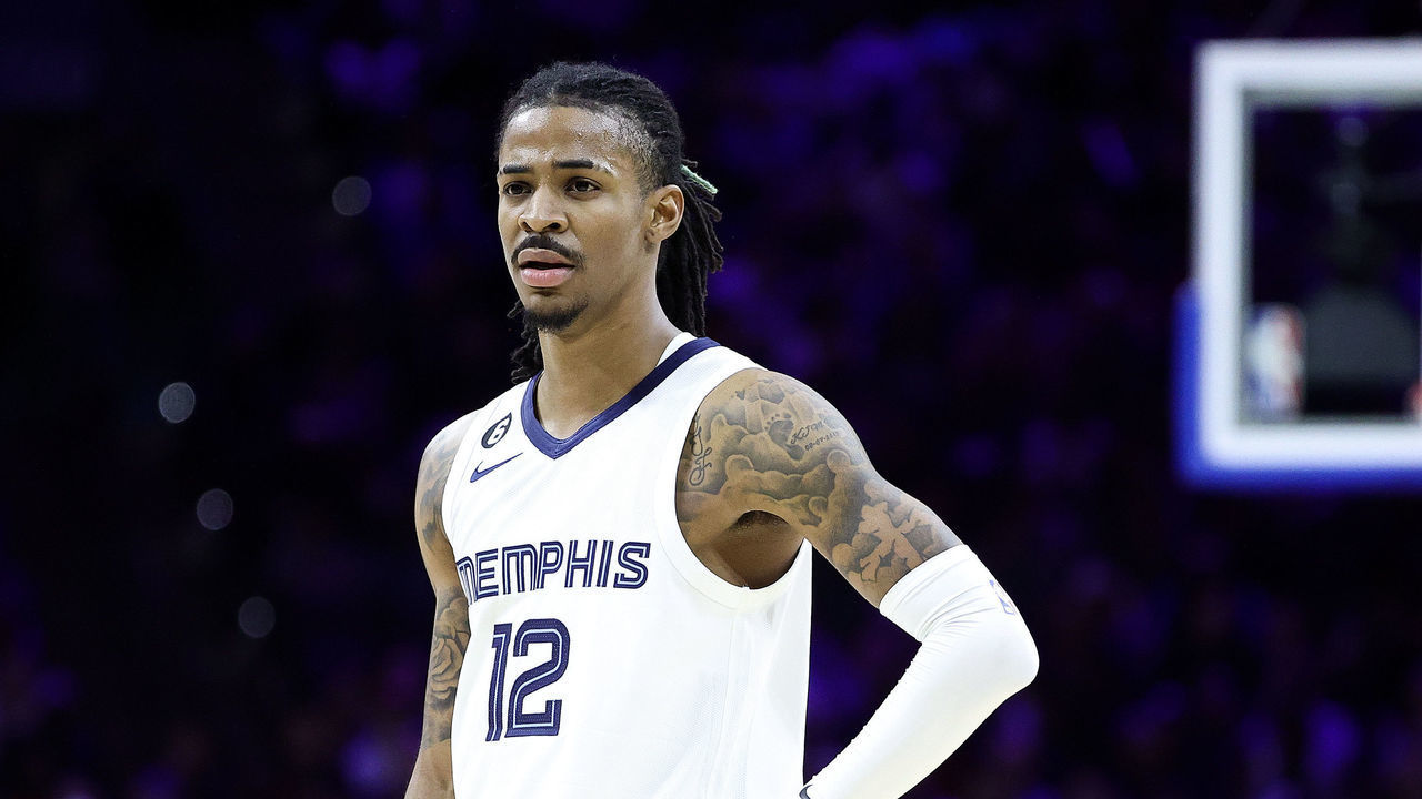 PHILADELPHIA, PENNSYLVANIA - FEBRUARY 23: Ja Morant #12 of the Memphis Grizzlies looks on during the third quarter against the Philadelphia 76ers at Wells Fargo Center on February 23, 2023 in Philadelphia, Pennsylvania.