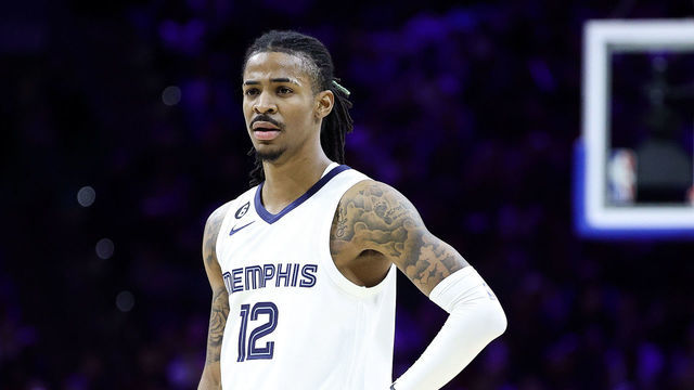 PHILADELPHIA, PENNSYLVANIA - FEBRUARY 23: Ja Morant #12 of the Memphis Grizzlies looks on during the third quarter against the Philadelphia 76ers at Wells Fargo Center on February 23, 2023 in Philadelphia, Pennsylvania.