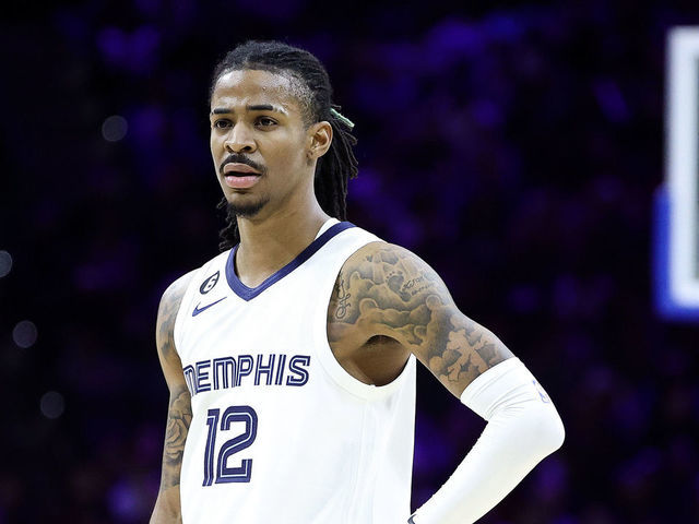 PHILADELPHIA, PENNSYLVANIA - FEBRUARY 23: Ja Morant #12 of the Memphis Grizzlies looks on during the third quarter against the Philadelphia 76ers at Wells Fargo Center on February 23, 2023 in Philadelphia, Pennsylvania.