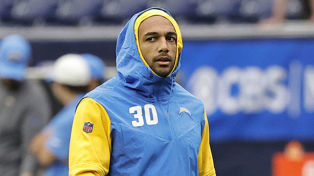 HOUSTON, TEXAS - OCTOBER 02: Austin Ekeler #30 of the Los Angeles Chargers warms up before playing the Houston Texans at NRG Stadium on October 02, 2022 in Houston, Texas.