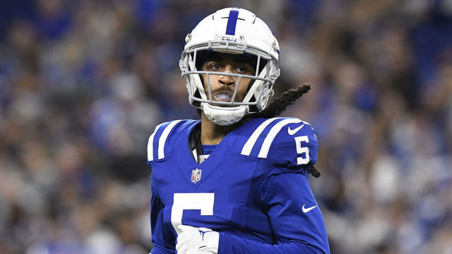 INDIANAPOLIS, IN - DECEMBER 26: Indianapolis Colts cornerback Stephon Gilmore (5) jogs across the field during the NFL football game between the Los Angeles Chargers and the Indianapolis Colts on December 26, 2022, at Lucas Oil Stadium in Indianapolis, Indiana.
