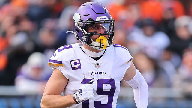 CHICAGO, ILLINOIS - JANUARY 08: Adam Thielen #19 of the Minnesota Vikings looks on against the Chicago Bears at Soldier Field on January 08, 2023 in Chicago, Illinois.