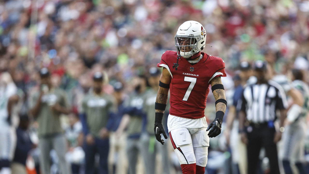 GLENDALE, ARIZONA - NOVEMBER 06: Byron Murphy Jr. #7 of the Arizona Cardinals looks on during an NFL Football game between the Arizona Cardinals and the Seattle Seahawks at State Farm Stadium on November 06, 2022 in Glendale, Arizona.